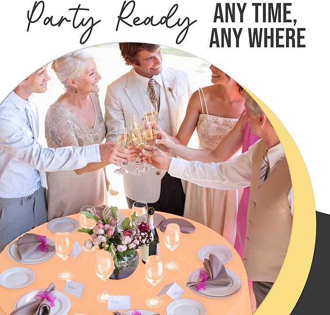 Exquisite 66% Thicker Premium Peach Round Tablecloth 0.5 Mil 6 Pack Plastic Table Cloth Disposable 84 Inch Round Plastic Tablecloth Won't Tear Easily Like Cheap Thin Brands