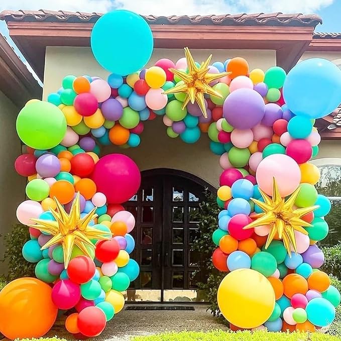 Rainbow Balloons, 12 Inch 60pcs Multicolor Rainbow Balloon Teal Blue Green Yellow Orange Hot Pink Latex Ballons for Tropical Summer Birthday Wedding Baby Shower Engagement Decoration Party Supplies