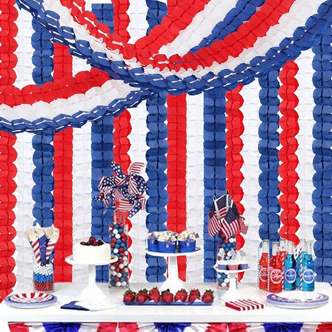 Fourth-4th of July Memorial-Day Party-Decorations - 157FT Red White Blue Patriotic Streamers Garland,Graduation Four-Leaf Clover Hanging Banner,Independence American Birthday Decor Hugtmr