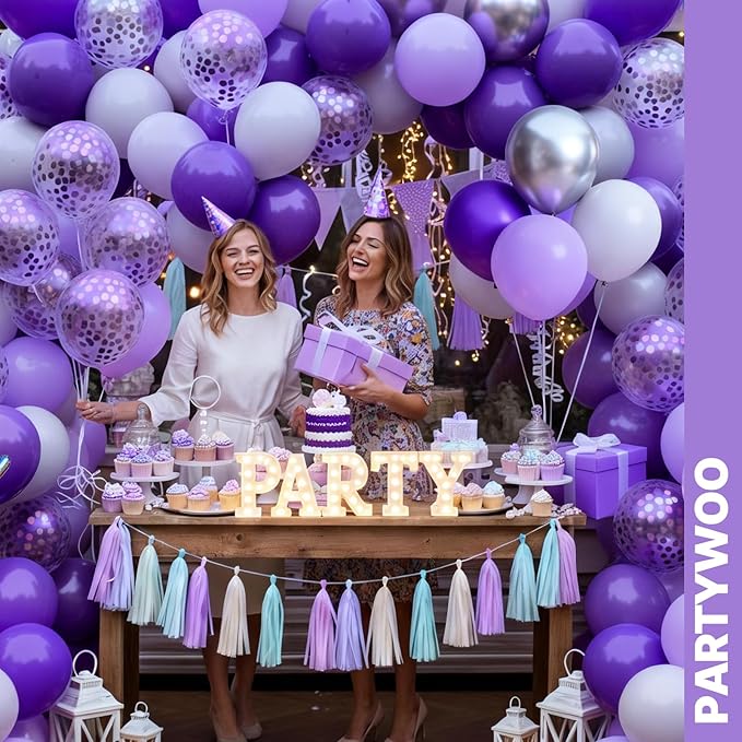 PartyWoo Purple Balloons 66pcs 12 Inch Light Pastel Dark Metallic Purple Lilac Lavender Confetti Balloons for Graduation Baby Shower Birthday Wedding Anniversary Butterfly Princess Party Decorations