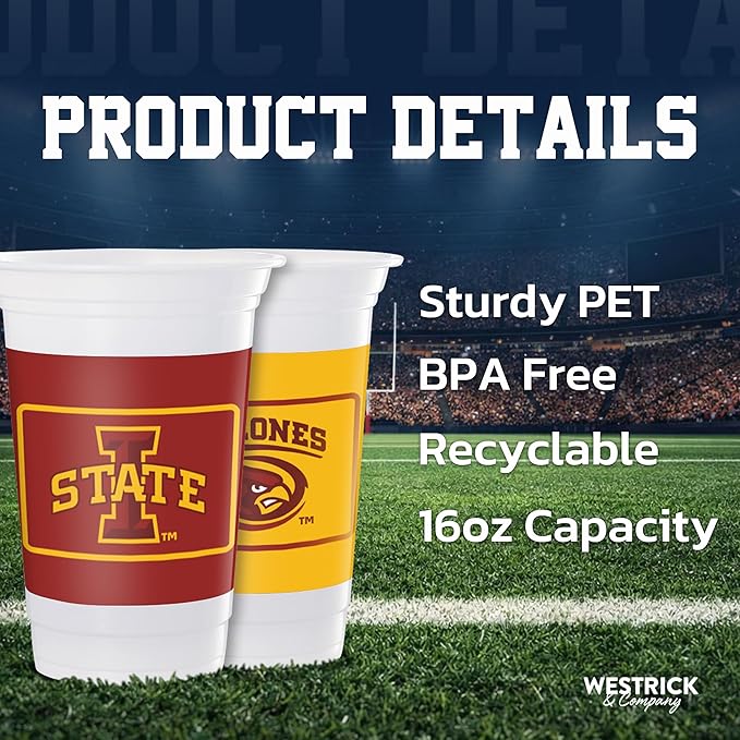 Westrick Iowa State Cyclones 16oz Plastic Cups, 16 Pack – Officially Licensed Iowa State University Disposable Party Cups with Logo – Tailgating, Game Day, Graduation Parties & Fan Celebrations