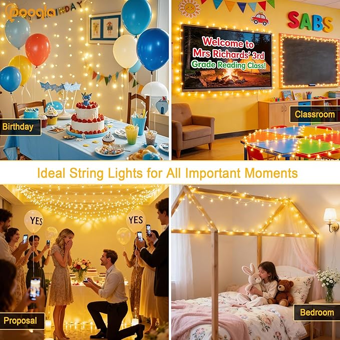 200 LED String Lights Indoor Outdoor, 66 ft Warm White Christmas Lights Plug in, Connectable 8 Modes Waterproof Clear Wire Twinkle Fairy Lights for Bedroom Party Classroom Decor