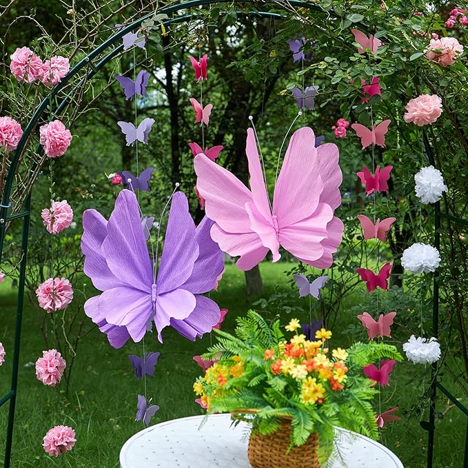 Butterfly Decorations with 20 Inch Large Hanging Butterflies and Butterfly Garland, Purple Butterfly Party Decortions for Birthday, Baby Shower Wedding Showcase Decoration Supplies