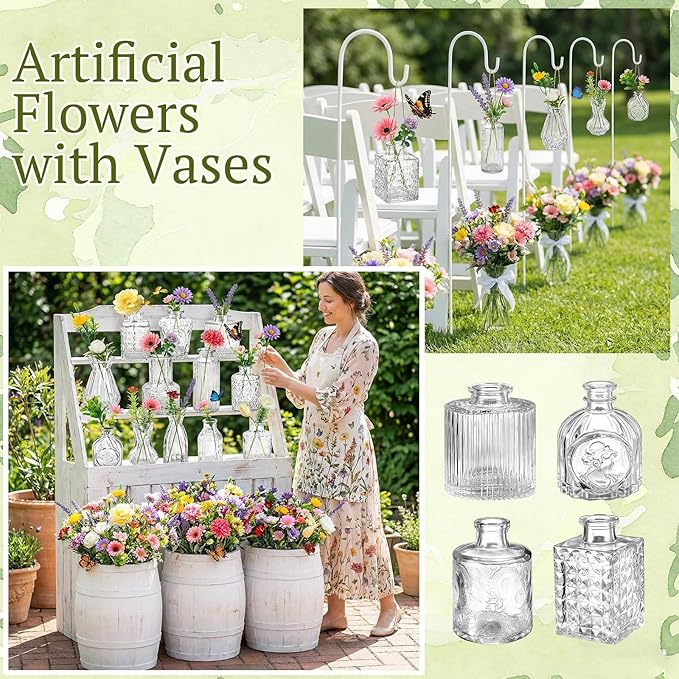 36 Pcs Artificial Flowers Table Centerpiece with Vases Spring Colorful Wildflower Centerpieces Silk Flower Arrangement for Wedding Baby Shower Table Centerpieces Party(Fresh Color)