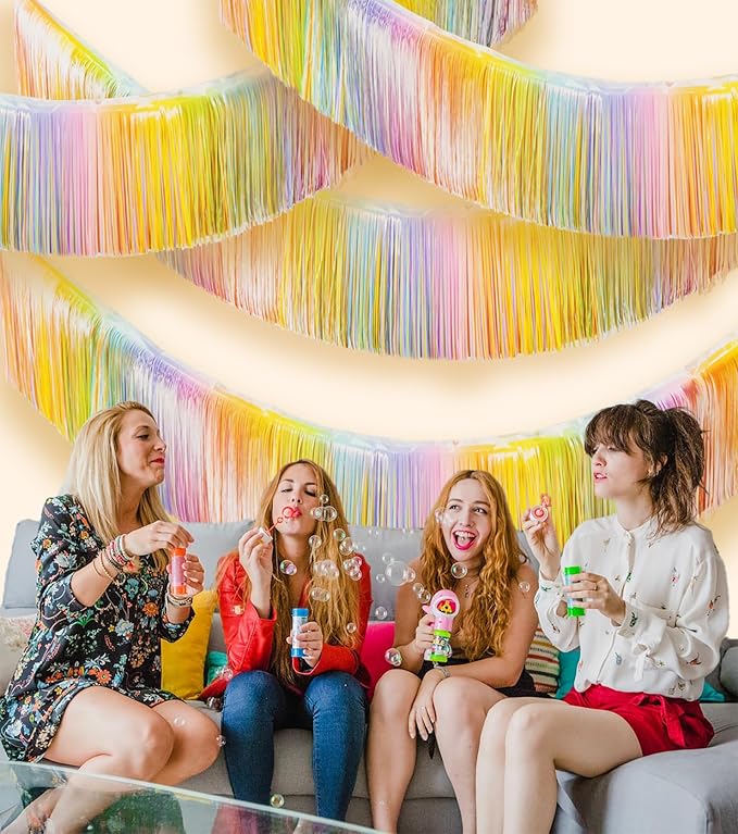 LILF Premium Fringe Tinsel Garland for Party Decorations Foil Metallic Tassels Banner Party Streamers for Birthday Wedding Graduation Christmas Home Decor (Macaroon Rainbow)