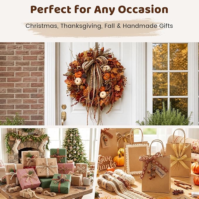 VGOODALL 9 Rolls Jute Ribbons Lace Craft Ribbon 18 Meters for Crafts Wraping Gifts Party Holiday and Rustic Wedding Decorations