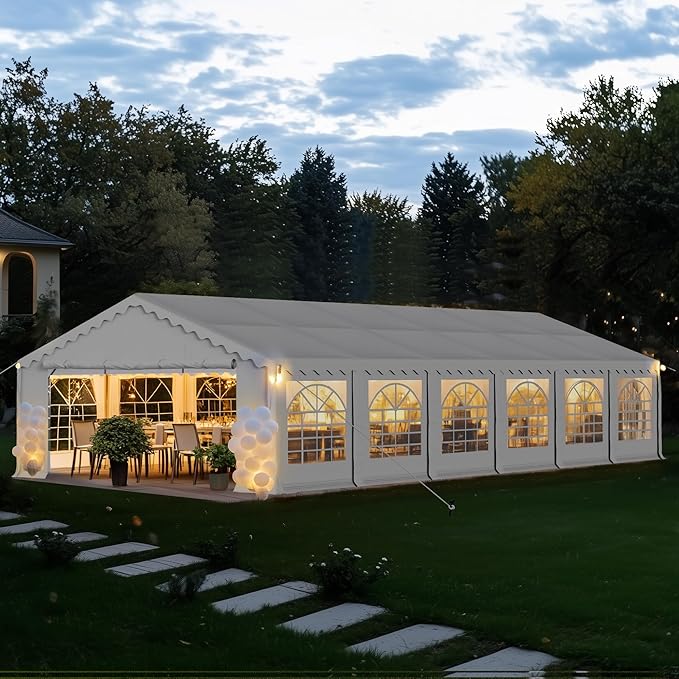 PHI VILLA 20x40 Outdoor Heavy Duty Party Tent, Large Commercial Canopy Wedding Event Tent with Removable Sidewalls & 7 Storage Bags for Patio Outdoor Garden Events, White