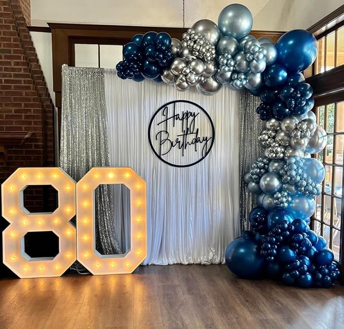 Blue Balloon Arch Kit, 102pcs Navy Blue Silver Blue Metallic Blue Difference Sizes Latex Balloons with 16ft Tape Strip & Dot Glue for Baby Shower, Birthday, Graduation Decoration
