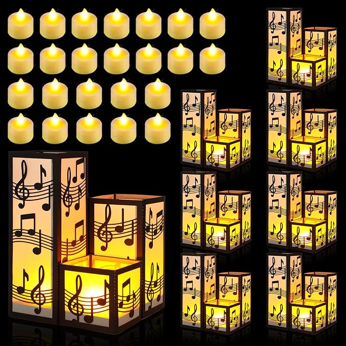Rossesay 24 Pcs Music Centerpieces for Table 3 Size Music Note Paper Lantern Boxes Table Ideas Decorations for Musical Room Party Decorations Wedding Birthday (Classic)