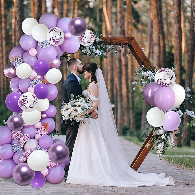 RUBFAC Purple Balloons, Lavender Purple Metallic and Confetti Party Balloons 65pcs 12 Inch for Mother's Day, Baby Shower, Girls Birthday, Wedding, Anniversary Party Decorations