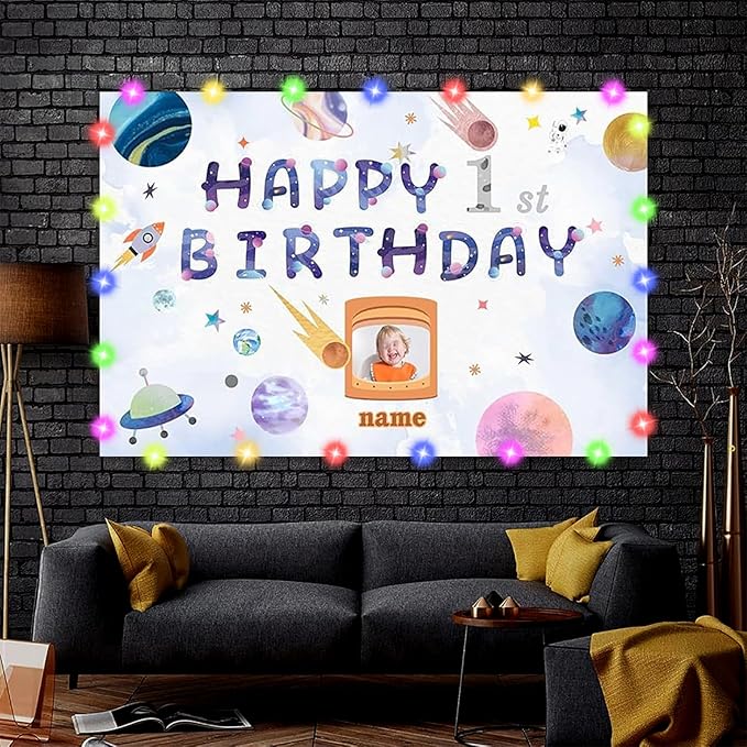 Dicodes Custom Space Theme Birthday Decoration Banner - Personalized with Your Photo and Name