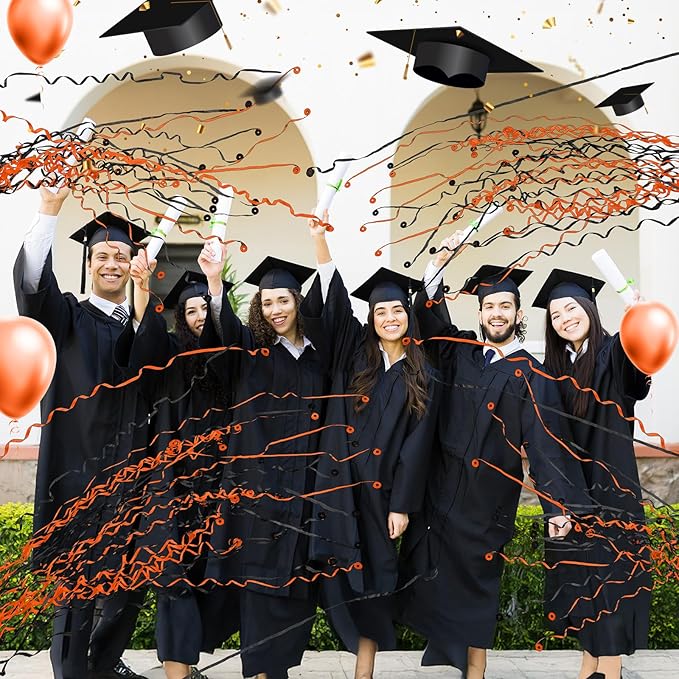 WinnerWhy 30 Pcs No Mess Confetti Poppers Hand Throw Streamers Party Poppers for Graduation 2026 Birthday Celebrations Wedding Engagement Bachelorette Party Supplies(Black and Orange)