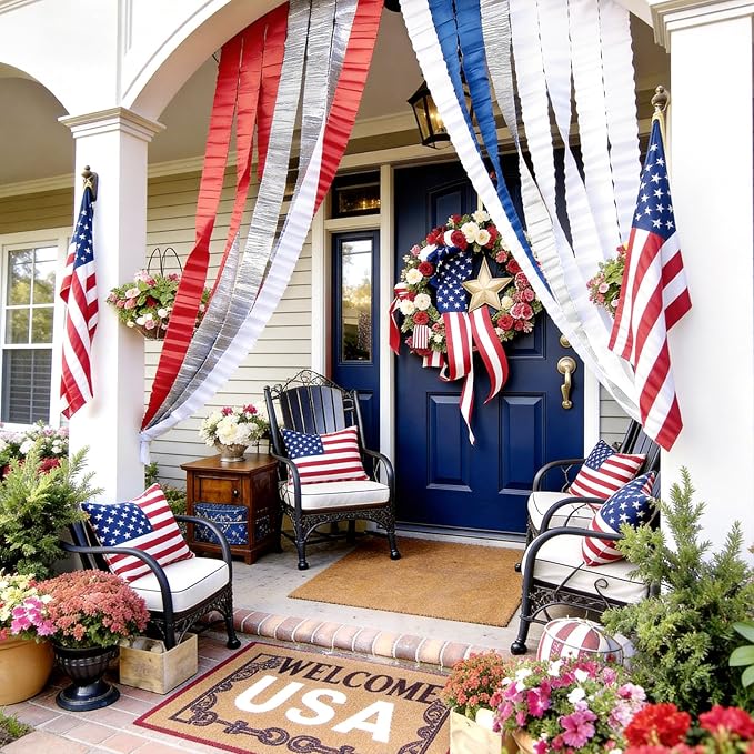 NICROLANDEE Patriotic Decorations - 8 Rolls Red White Blue Crepe Paper Streamers for 4th of July Decorations Independence Day U.S. 250th Anniversary Memorial Day American Theme Party Decorations