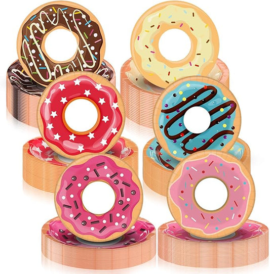 Baderke 120 Pcs Donut Plates 7'' Disposable Dessert Plates Colorful Cute Serving Tray Snack Platter for Birthday Sweet Treats Cupcake Tea Party Supplies Decoration