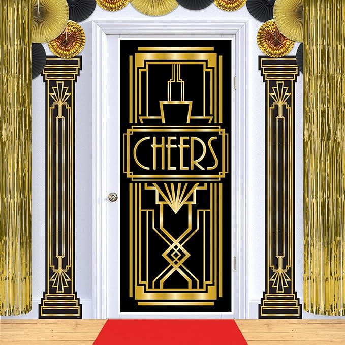 Beistle 4 Piece Roaring 20's Column Pull Down Cut Outs 1920's Theme Awards Night Party Decorations, Black/Gold