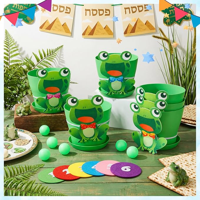 Frog Toss Ball Game Frog Birthday Decorations with 6 Plastic Flower Pots 6 Frogs Decor 12 Balls Toss Play Set for Green Frogs Party Decorations Favors Supplies Indoor Outdoor