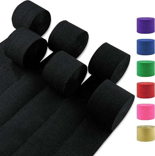 Crepe Paper Streamers 6 Rolls Black Streamers 2.2 Inches 738 Feet, Streamers Party Supplies DIY Crafts for Birthday, Wedding, Baby Shower, Bachelorette Party, Graduations Decorations, Black