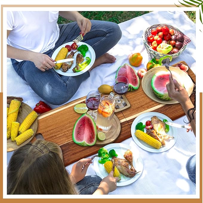 FoldTier Large Acacia Charcuterie Board with Handles 33 x 12 Inch Extra Large Christmas Wood Foldable Serving Tray Rectangular Appetizers Cheese Food Meat Board for New Home Party Housewarming Gifts