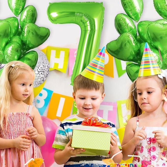 Green Number 7 Balloon 40 Inch, Big Large Foil Helium Number Balloons, Jumbo Giant Mylar Number 7 Balloons for 7 Year Old Birthday Party Decorations Supplies Anniversary Celebration