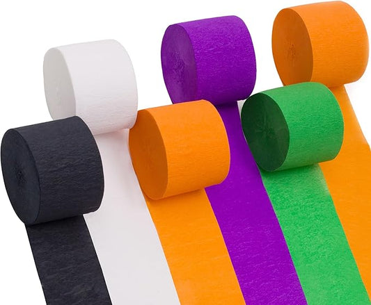 Crepe Paper Streamers 6 Rolls 492ft, Pack of Rainbow Theme Party Streamers for Halloween Decorations, Birthday Decorations(1.8 Inch x 82 Ft/Roll)