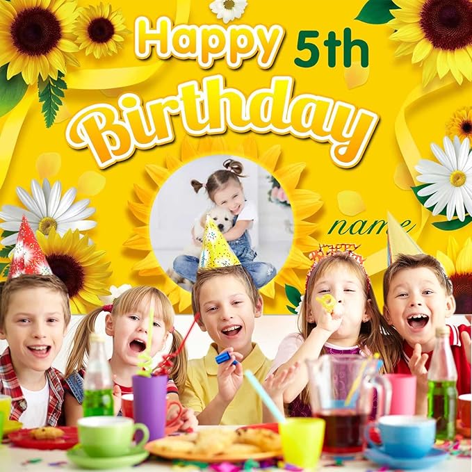 Custom Sunflower Happy Birthday Party Decorations Supplies Personalized Sunflower Birthday Backdrop Banner(4x6ft)