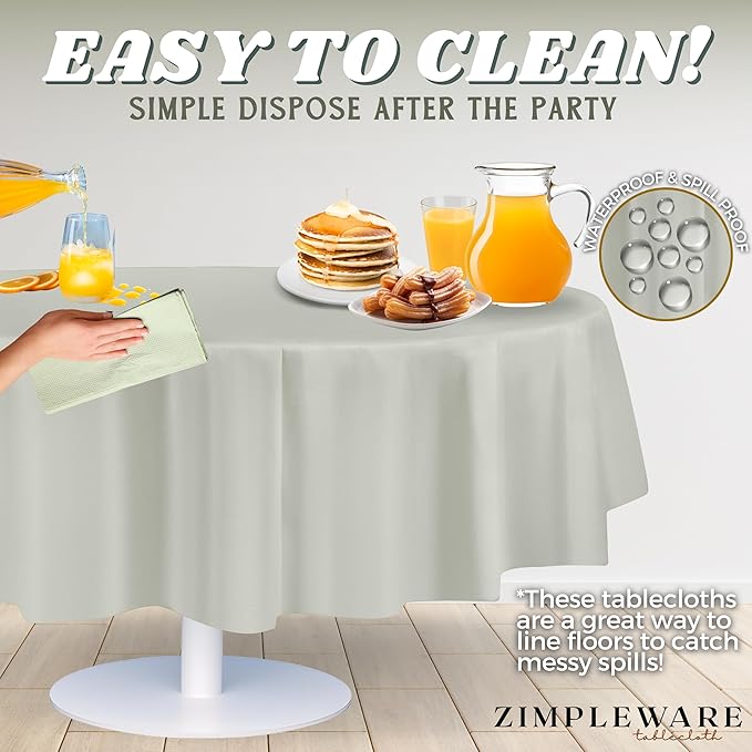 ZIMPLEWARE Premium Light Grey Plastic Table Cloth Disposable (12 Pack) Round Tablecloth (84in) Party Table Cloths Disposable, Perfect Table Cloth Round Cover for Any Table Up to 6 Feet