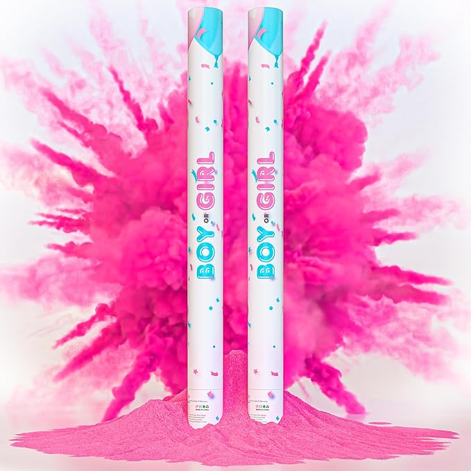 24” X-large Gender Reveal Powder Smoke Bombs Cannon Poppers | 2 Pink Poppers | Biodegradable | Gender Reveal Smoke Bombs Extinguisher Alternative | Gender Reveal Party Decorations | TUR Party Supplies