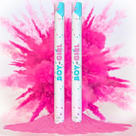 24” X-large Gender Reveal Powder Smoke Bombs Cannon Poppers | 2 Pink Poppers | Biodegradable | Gender Reveal Smoke Bombs Extinguisher Alternative | Gender Reveal Party Decorations | TUR Party Supplies
