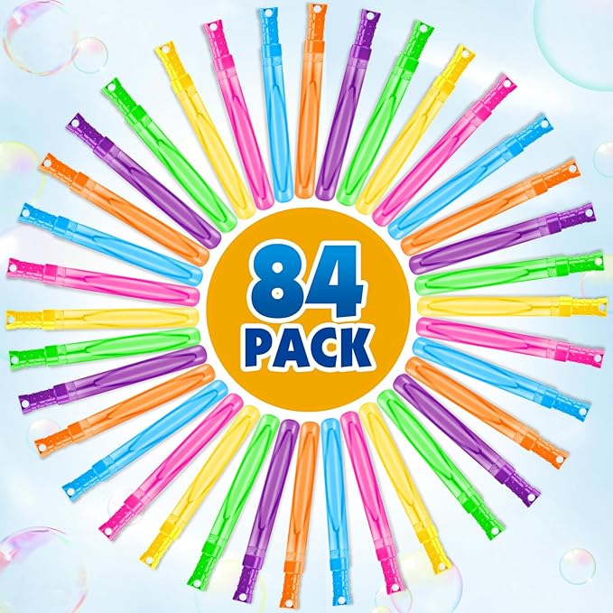 SpringFlower Bubbles for Kids, 84Pcs 2OZ Bubble Wands Bulk in 6 Assorted Colors, Ideal for Kid Party Favors, Summer Toys, Indoor & Outdoor Activities, Birthday, Carnival Prizes, Wedding, Goodie Bags
