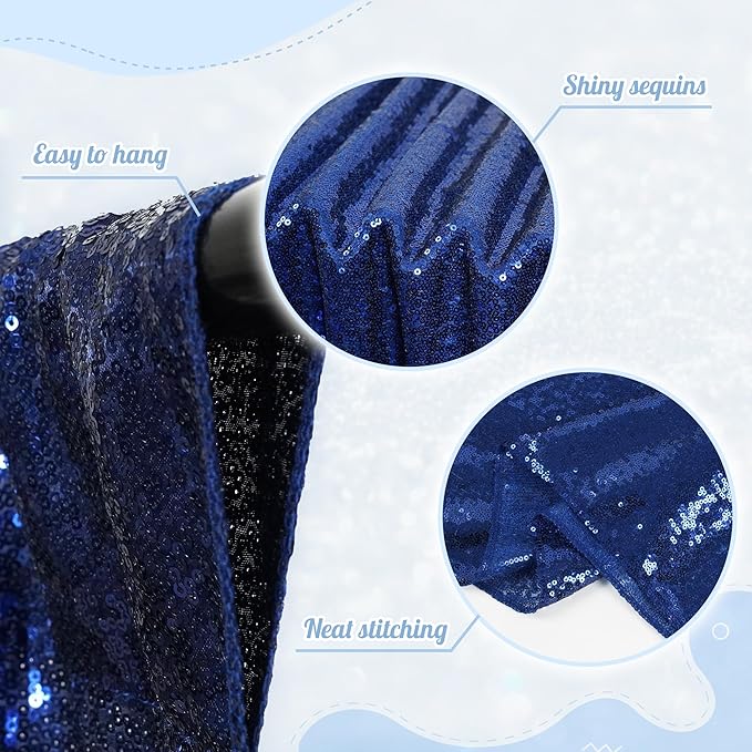 PartyDelight Navy Blue Sequin Backdrop 5x10ft 2 Panels - High Density 3mm Shimmer Sequin Background for Independence Day, Wedding, Stage & Event Decor