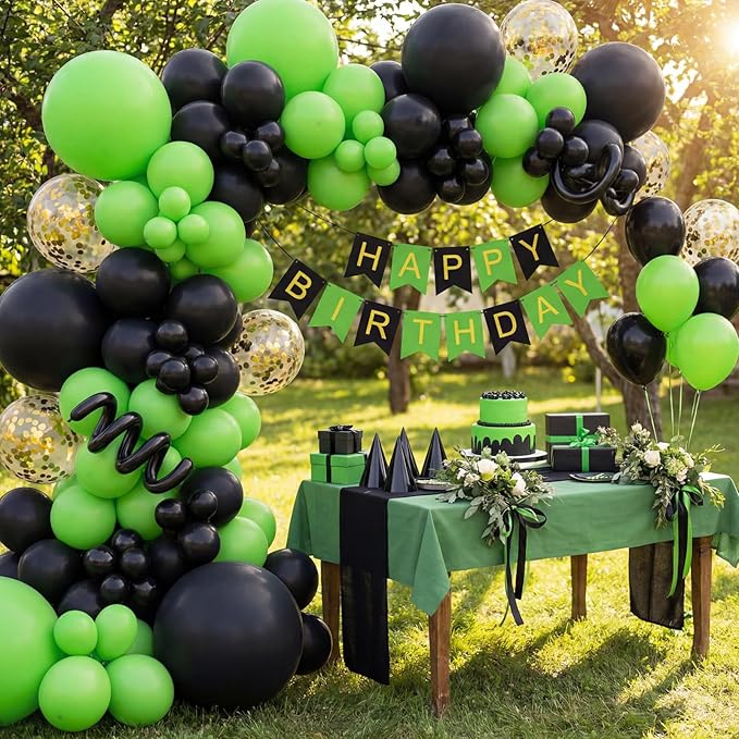 RUBFAC 135pcs Lime Green Balloons, Latex Light Fruit Neon Green Balloon Different Sizes 18 12 10 5 Inch for Garland Arch Birthday Baby Shower Dinosaur Jungle Safari Party Decoration