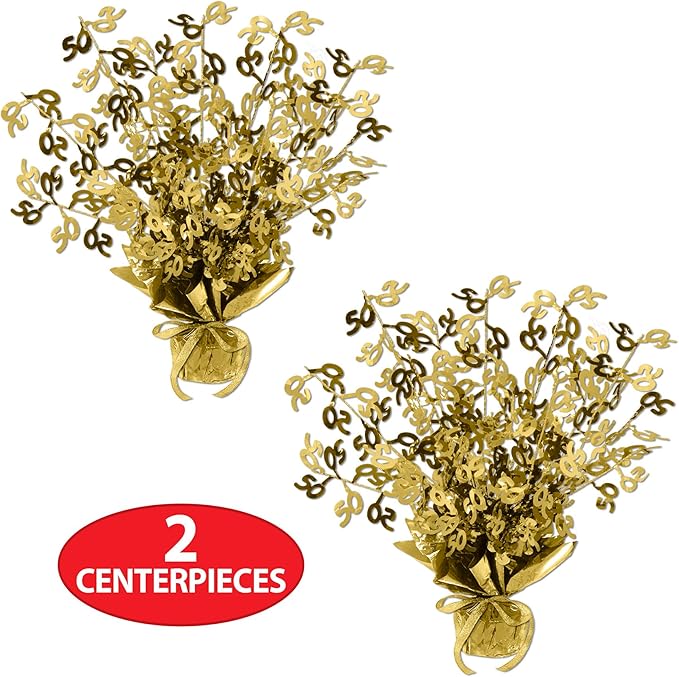 Beistle 50" Gleam ‘N Burst Centerpieces, 2-Piece Gold Metallic Table Display for 50th Birthday Parties, Anniversaries, and Milestone Celebrations, 15”