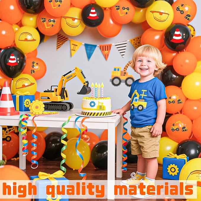 18Pcs Construction Balloons 12 Inch Black Yellow Orange Latex Engineering Vehicle Balloons for Construction Themed Birthday Truck Birthday Party Supplies