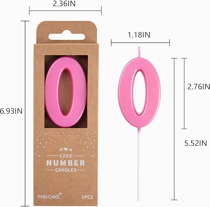 PHD CAKE 2.76 Inch Modern Pink 0 Number Birthday Candles, Pink Number Candles, Cake Number Candles, Party Celebration