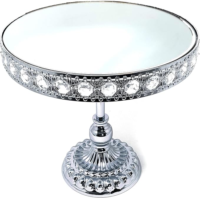 allgala HD89209 3 Piece Set Crystal Silver Chrome Plated Cheese Dessert Cupcake Cake Stand with Mirror Plate (Silver Round with Bases)