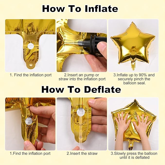 Gold Happy Birthday Balloon Banner, 16 Inch Mylar Foil Letter Balloons, Reusable Birthday Decorations with Gold Star Foil Balloons, Inflatable Party Supplies for Men Women Boys Girls Decorations
