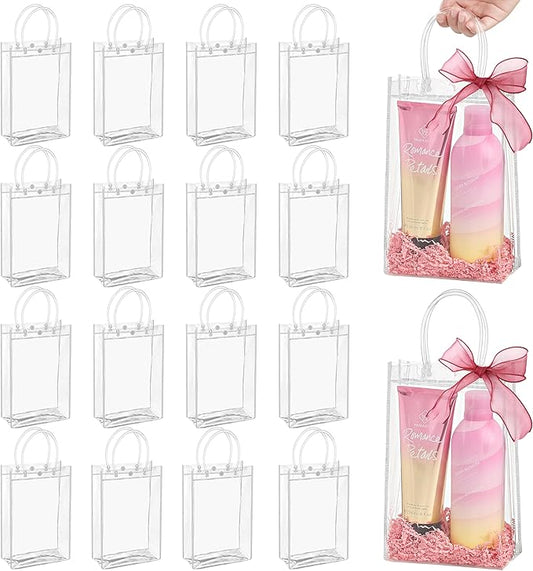 Jutieuo 24 PCS Clear Gift Bags with Handles, 6.3 x 9.8 x 3.2 Inches Reusable Plastic Goodie Bag Transparent Party Favor Bags Bulk for Weddings Birthdays Events, Classrooms & Celebrations