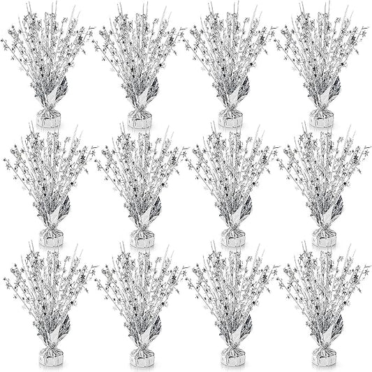 ZOOFOX 12 Pack Metallic Foil Spray Centerpiece, Glitter Silver Star Table Decoration, Burst Table Centerpieces for Birthday Wedding Anniversary Christmas Party Supplies Decor, Freestanding