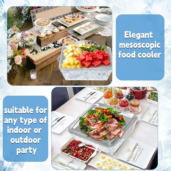 2 Sets 9" Chilled Serving Tray with Compartments Ice Chilled Charcuterie Platter Serving Cold Dish for Party, Charcuterie Dip Fruit Seafood Vegetable Salad Appetizer Shrimp Cocktail