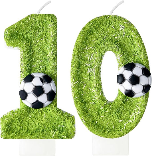 10th Birthday Candles，Soccer Birthday Decorations，Suitable for Girl and boy Cake Toppers, Wedding Cakes, Anniversaries, Party Celebrations, Birthday Decorations