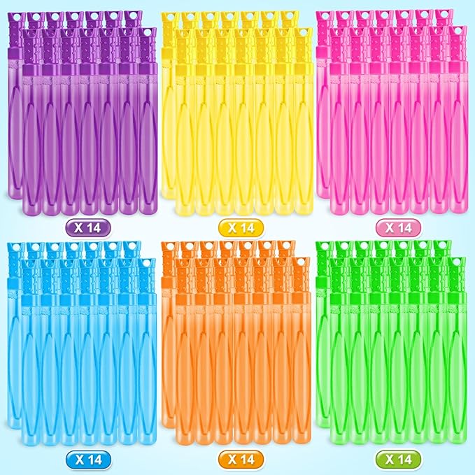 SpringFlower Bubbles for Kids, 84Pcs 2OZ Bubble Wands Bulk in 6 Assorted Colors, Ideal for Kid Party Favors, Summer Toys, Indoor & Outdoor Activities, Birthday, Carnival Prizes, Wedding, Goodie Bags