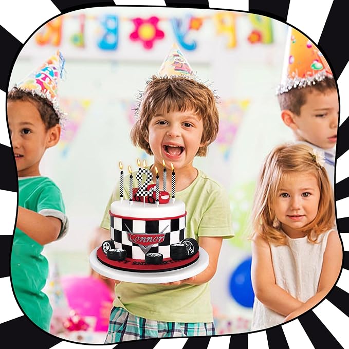 13 Pcs Racing Cars Themed Birthday Candles, Black and White Checkered Birthday Cake Candles, Numeral 2Candle Wheel Tire for Racing Car Party Decoration Theme Party Supplies
