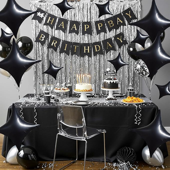 TONIFUL 30Pcs 26In&10In Star Balloons Black Four Pointed Foil Mini Star Mylar Balloons for New Year Halloween Chrismas Birthday Wedding Anniversary Engagement