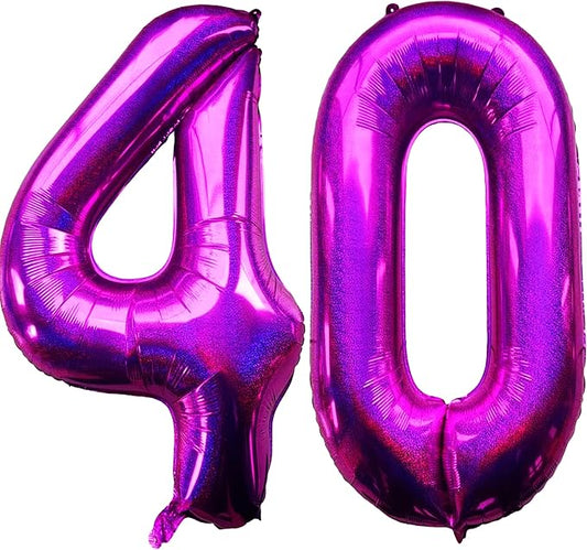 Laser Hot Pink Number 40 Balloons 40 Inch Giant Number Pink 40 Foil Mylar Balloons for 40th Birthday Anniversary Events Party Decorations