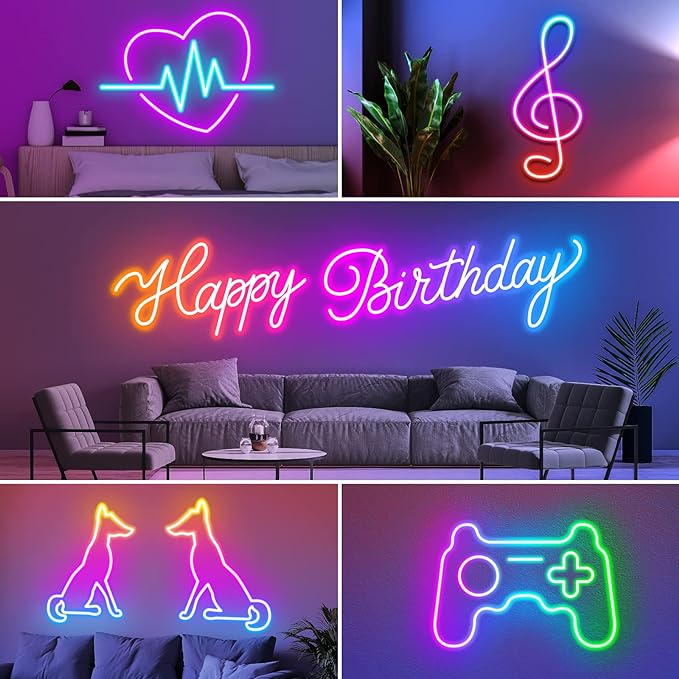 AILBTON 50Ft Neon Rope Lights,Flexible Led Rope Lights Control with App/Remote,Multiple Modes RopeLights,IP65 Outdoor RGB Led Neon Lights NonWater Resistant,Music Sync Gaming Led NeonLight Strip