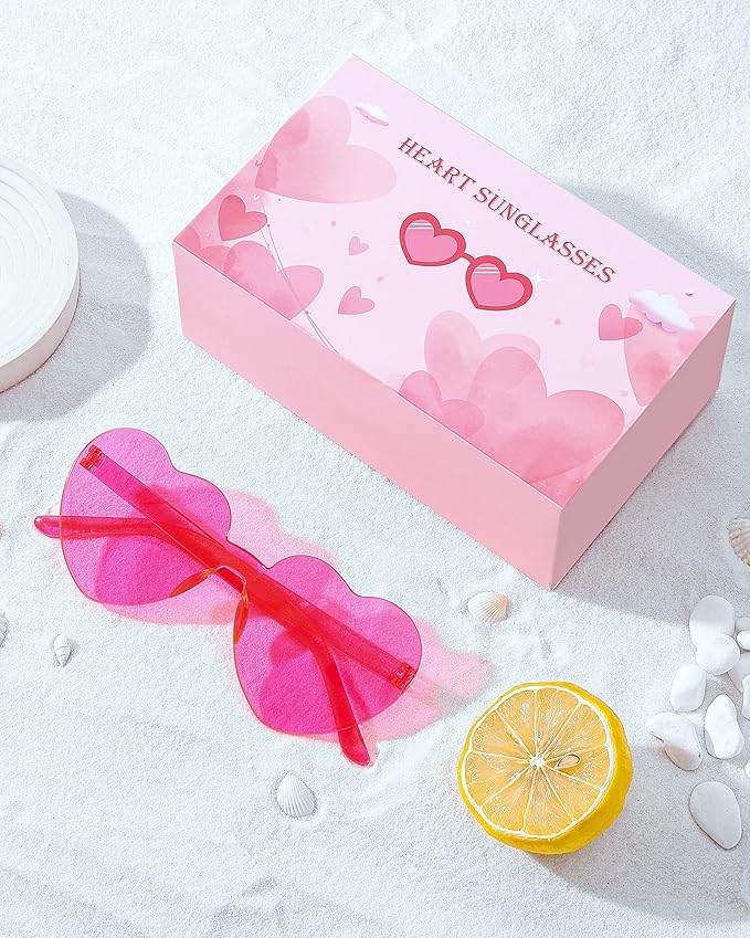 12 Pairs Heart Shaped Sunglasses Candy Color Rimless Fun Heart Glasses for Women Party Favors