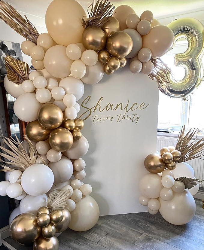 Sand White and Gold Balloon Arch Kit, 171Pcs White Nude Neutral Beige Metallic Gold Different Size Balloons for Boho Wedding Baby Bridal Shower Engagement Birthday Party Decorations Backdrop