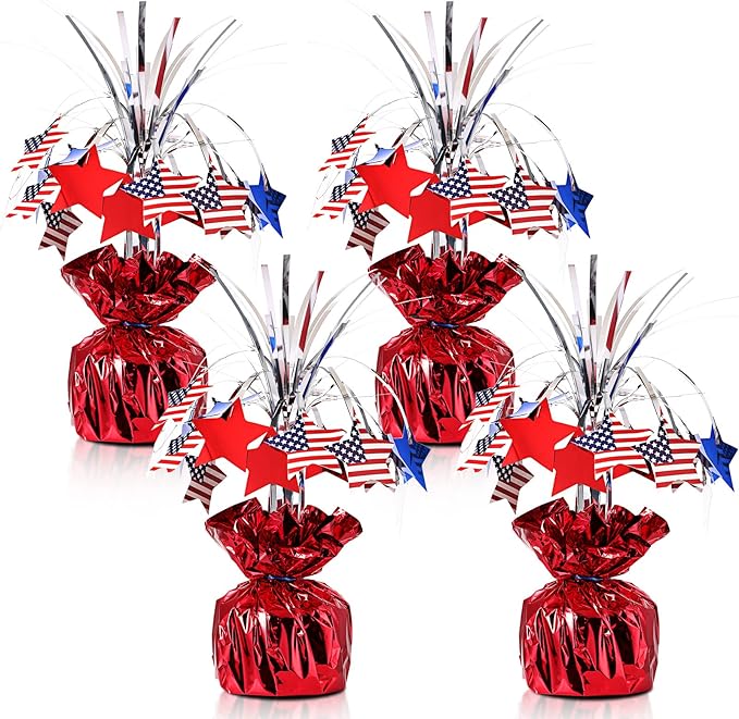 Canlierr 4 Pcs 4th of July Table Decorations, Patriotic Metallic Foil Spray Star Centerpiece for 250th Anniversary, Red White and Blue USA Flag Decor for Memorial Day, Independence Day, Party Supplies