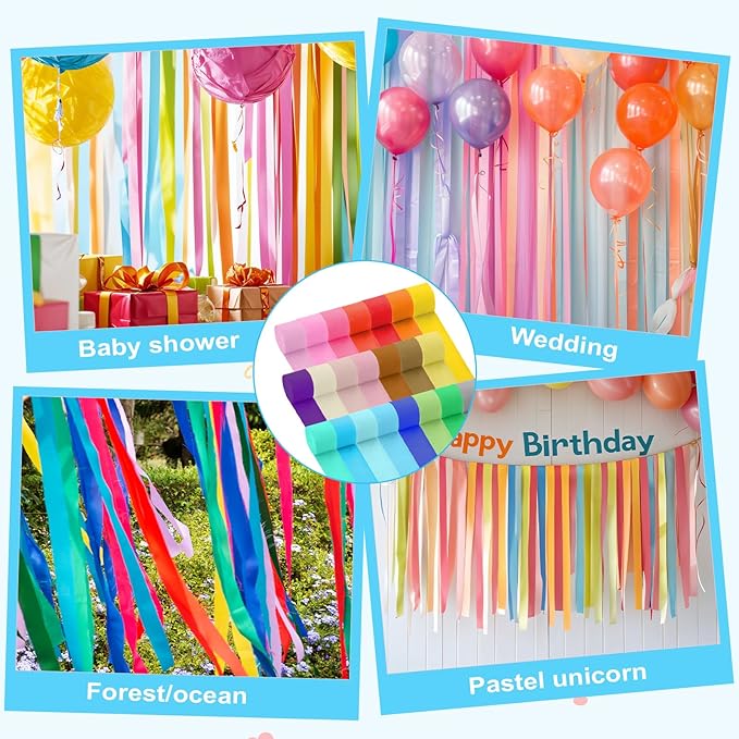 24 Rolls Crepe Paper Streamers, 24 Vibrant Colors Birthday Streamer Party Decorations Rainbow Party Streamers for Birthday Parties Wedding Ceremony Baby Shower Halloween DIY Crafts Decoration