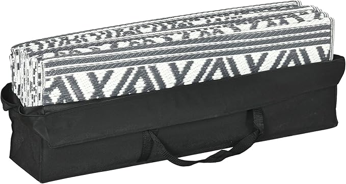 Outsunny Outdoor Rug for Patio, 9' x 18' Waterproof Large Mat, Reversible Plastic Straw Rug for Decor, Portable Outside RV Camping Area Carpet Mat for Backyard Porch Deck Picnic, Gray & Cream Boho